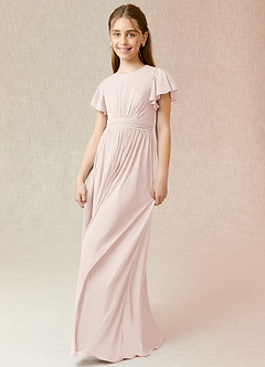 Azazie Mosley Junior Rose Petal A-Line Ruched Mesh Dress image5