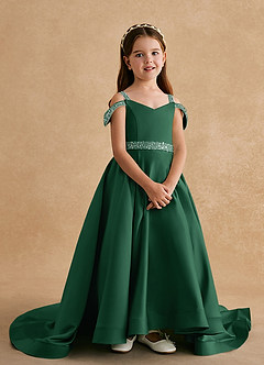 Azazie Jodi vestidos de niña de las flores Vestido de Verde Oscuro de Satin Mate de Corte En A image4