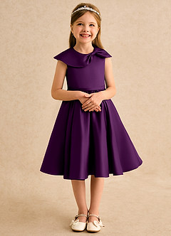 Azazie Acorn Flower Girl Dresses Grape A-Line Pleated Matte Satin Dress image5