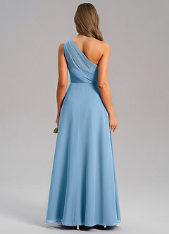 Azazie Phaedra Abiti da Damigella Abito A-Line in Chiffon Monospalla Blu Acciaio image10