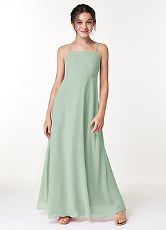 Azazie Cosette Junior Agave A-Line Bow Chiffon Dress image1