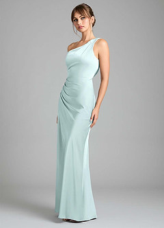 Azazie Madelyn Robes de demoiselle d'honneur Robe Sirène Convertible en Satin extensible Une épaule Verre De Mer image6