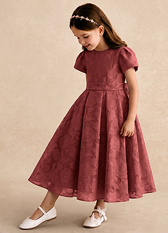 Azazie Princes Blumenmädchenkleider A-Linie Plissee Blumen-Burnout Kleid Terrakotta image1
