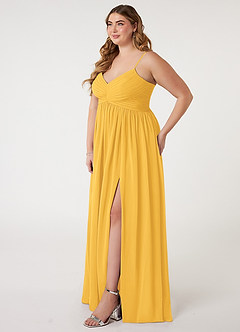Azazie Alia Bridesmaid Dresses Marigold A-Line Pleated Chiffon Dress image8