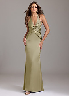 Azazie Valerie Bridesmaid Dresses Moss Green Mermaid Pleated Stretch Satin Dress image1