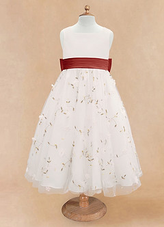 Azazie Pollie Flower Girl Dresses Ivory Terracotta A-Line Bow Tulle Dress image11