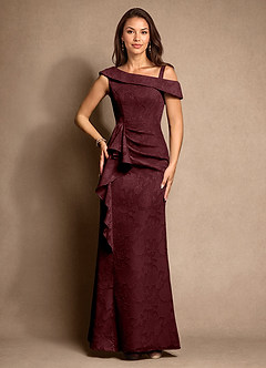 Azazie Hamptons Mother of the Bride Dresses Cabernet A-Line Pleated Floral Burnout Dress image6