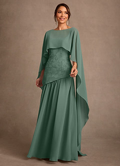 Azazie Flossie Mère de la mariée Robes Robe Trapèze en Mousseline de soie Plissée Eucalyptus image3