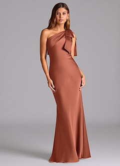 Azazie Yuanna Bridesmaid Dresses Clay Mermaid One Shoulder Stretch Satin Dress image1