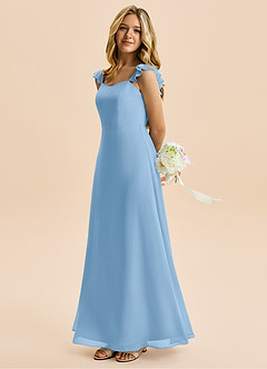 Azazie Mavie Junior Sky Blue A-Line Ruched Chiffon Dress image3