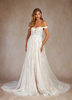Azazie Wendie Wedding Dresses Diamond White Champagne A-Line Sequins Tulle Dress image3
