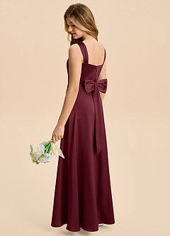 Azazie Kiki Junior Cabernet A-Line Bow Stretch Satin Dress image2