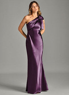 Azazie Yuanna Brautjungfernkleider Meerjungfrau-Linie One-Shoulder Metallischer Satin Kleid Pflaume image5