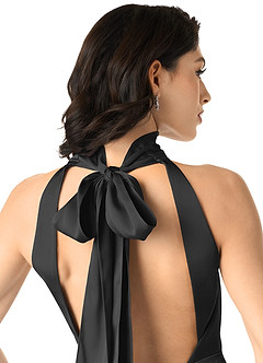Azazie x Delaney Bridesmaid Dresses Black Sheath High Neck Stretch Satin Dress image5