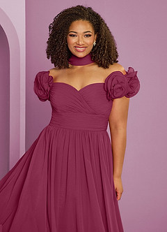Barbie ♥ Azazie Brautjungfernkleider Wandelbar A-Linie Schulterfrei Chiffon Kleid Maulbeerrot image20