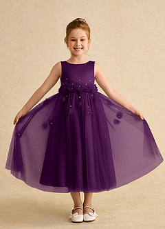 Azazie Lux Flower Girl Dresses Grape A-Line Beaded Tulle Dress image4