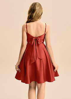 Azazie Miko Junior Rust A-Line Pleated Stretch Satin Dress image2
