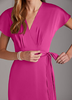 Azazie Nico Bridesmaid Dresses Fuchsia A-Line V-Neck Stretch Satin Dress image7