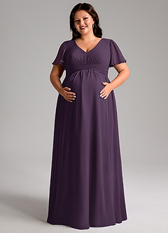Azazie Verna Maternity Bridesmaid Dresses A-Line V-Neck Ruched Chiffon Floor-Length Dress image5