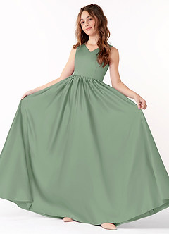Azazie Hathaway Junior Matcha A-Line Bow Matte Satin Dress image1
