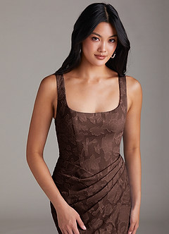 Azazie Mero Bridesmaid Dresses Ganache Sheath Pleated Floral Burnout Dress image6