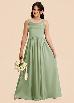 Azazie Drew Junior Dusty Sage A-Line Pleated Stretch Satin Dress image3