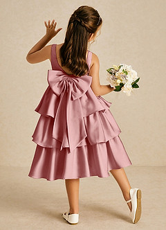 Azazie Margery vestidos de niña de las flores Vestido de Rosa Polvorienta de Satén Elástico de Corte en A con Lazo image1