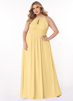 Azazie Bonnie Brautjungfernkleider Eine Linie Schlüsselloch Gerüscht Chiffon Kleid Butter image6