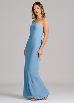 Azazie Monroe Brautjungfernkleider Etui One-Shoulder Chiffon Kleid Stahlblau image4