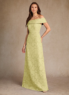 Azazie Medford Mère de la mariée Robes Robe Trapèze en Blumen-Burnout Épaule décolletée Sorbet Citron image5