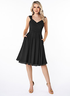 Azazie Angie Bridesmaid Dresses Black A-Line Corset Chiffon Dress image1