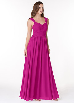 Azazie Zapheira Vestidos de damas de honor Vestido de Fucsia de Gasa de Corte en A con Volante image4