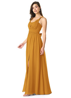 Azazie Olani Bridesmaid Dresses Butterscotch A-Line Off the Shoulder Chiffon Convertible Dress image4