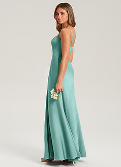 Azazie Lidia Vestidos de damas de honor Vestido de Aqua de Satén Elástico de Corte Sirena con Corte Lateral image7