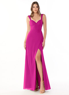 Azazie Audre Vestidos de damas de honor Vestido de Fucsia de Gasa de Corte Sirena con Plisado image1