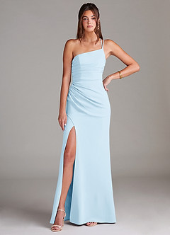 Azazie Eren Bridesmaid Dresses Sky Blue Sheath One Shoulder Stretch Crepe Dress image3