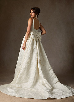 Azazie Skylin Wedding Dresses Antique White Ball-Gown with Pockets Floral Jacquard Dress image5