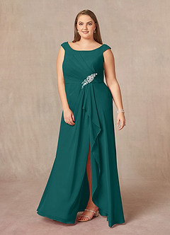 Azazie Yarrow Final Sale Peacock A-Line Pleated Chiffon Dress image7