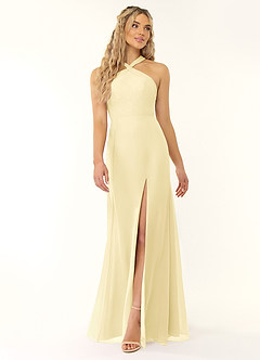 Azazie Rue Robes de demoiselle d'honneur Robe Trapèze en Mousseline de soie Dos nu Sorbet Citron image1