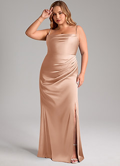 Azazie Leonis Bridesmaid Dresses Rose Gold Mermaid Pleated Stretch Satin Convertible Dress image12