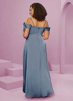 Barbie ♥ Azazie Bridesmaid Dresses Dusty Blue A-Line Off the Shoulder Stretch Satin Dress image9