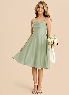 Azazie Bear Vestido de Salvia Polvorienta de Satén Elástico de Corte en A con Escote de Corazón image4