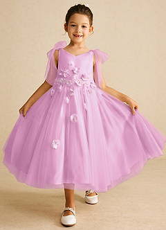 Azazie Minia Flower Girl Dresses Candy Pink A-Line Bow Matte Satin Dress image1