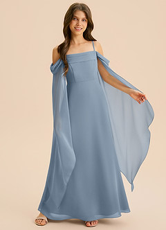 Azazie Moana Junior Vestido de Azul Polvoriento de Gasa de Corte en A con Plisado image4