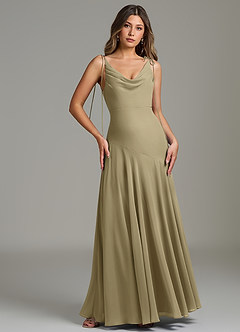 Azazie Dawn Vestidos de damas de honor Vestido Musgo Verde de Gasa de Corte Sirena con Plisado image4
