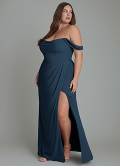 Azazie Johana Bridesmaid Dresses Dark Navy Mermaid Off the Shoulder Chiffon Convertible Dress image5