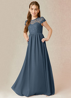 Azazie Delevingne Junior Vestido de Neptuno de Gasa de Corte en A con Encaje image1