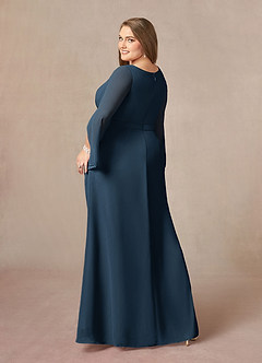 Azazie Belinda Mother of the Bride Dresses Dark Navy A-Line V-Neck Pleated Chiffon Dress image9