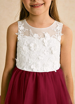 Azazie Lina Flower Girl Dresses Ivory Burgundy Ball-Gown Lace Dress image8