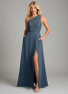 Azazie Phaedra Bridesmaid Dresses Neptune A-Line One Shoulder Chiffon Dress image3